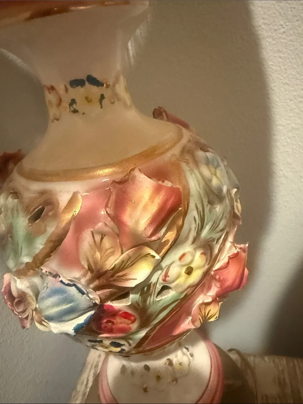 Ornate Cream Floral Table Lamp with Fringe Shade - Set of 2